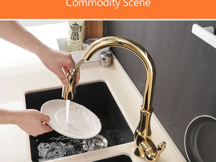 BRAND NEW Gold Kitchen Faucets Silver Single Handle Pull Out Kitchen Tap Single Hole Handle Swivel Degree Water Mixer Tap Mixer Tap 866011