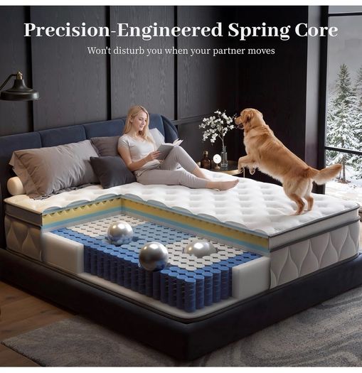 King Size Mattress, 25cm Hybrid Orthopedic Memory Foam Mattress with Pocket Springs, Back Support Motion Isolation, 7-Zoned Coil, Medium Firm & Edge Support