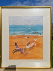 Large painting of a beach by John Gallagher