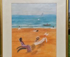 Large painting of a beach by John Gallagher