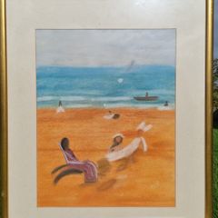 Large painting of a beach by John Gallagher