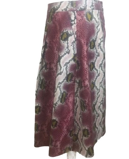 Savida Pink Animal Print Pleather A Line Knee Length Skirt /pockets L Uk  16 Including Post
