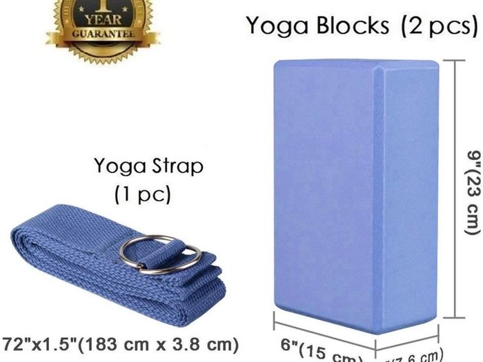 2pcs Yoga Blocks Set With Yoga Strap High Density EVA Foam Brick to Support Deepen Poses, Improve Strength Aid Balance Flexibility