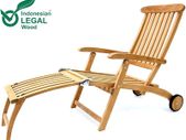 Wooden sun lounger  Deckchair with Wheels Backrest Adjustable Teak Wood SVLK Certified Footrest Folding Deck Chair Garden Lounger Sun Lounger