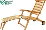 Wooden sun lounger  Deckchair with Wheels Backrest Adjustable Teak Wood SVLK Certified Footrest Folding Deck Chair Garden Lounger Sun Lounger