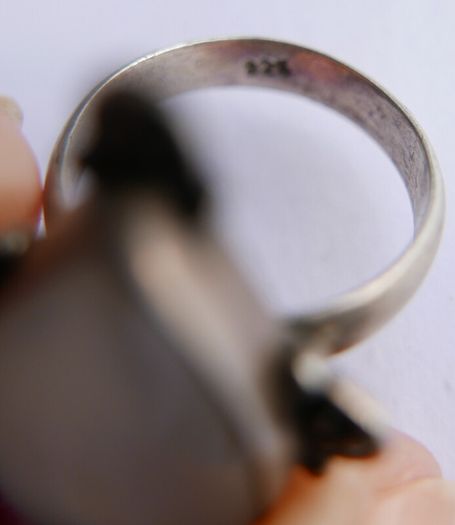 Vintage Agate Gemstone 925 Sterling Silver Jewelry Ring Size P - 7,3g