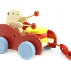 Pull Along Drum Beating Bear Wooden toy