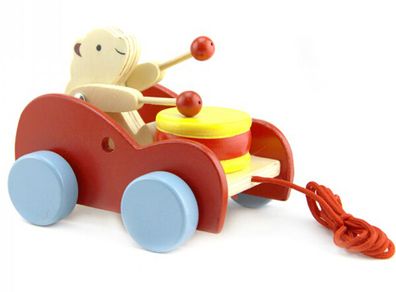 Pull Along Drum Beating Bear Wooden toy