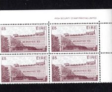 1982 Ireland Architecture Definitive (Third) Series IR5 Central Bus Station, Dublin Imprint Block CCP1 Paper P1 Mint Never Hinged (MNH)