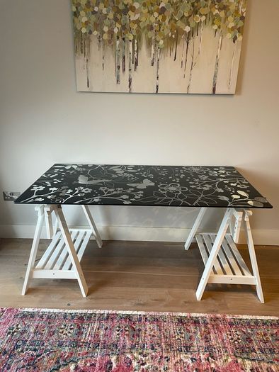 Glass Top Desk with Floral Design