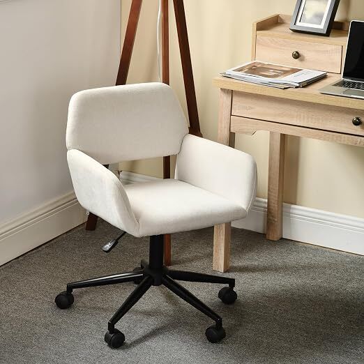 Office Chair Scandinavian Beige Fabric Swivel Adjustable Height and 5 Casters for Children Working at Home, Beige, 56.5x57.5x75-85cm