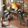 Shaped Gaming Desk, 100x70 cm Computer Corner Desk with Storage Bag, Office Desk Small Writing Table with Large Reversible Storage Shelves, Workstation for Study Play Work Home Office, Black Image 2