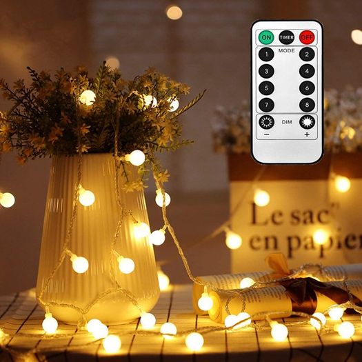 Fairy String Lights Battery Powered 49FT/15M 100Leds Indoor Outdoor String Lights LED 8 Modes Waterproof with Remote & Timer for Bedroom Christmas Wedding Garden Party Decoration - Warm White