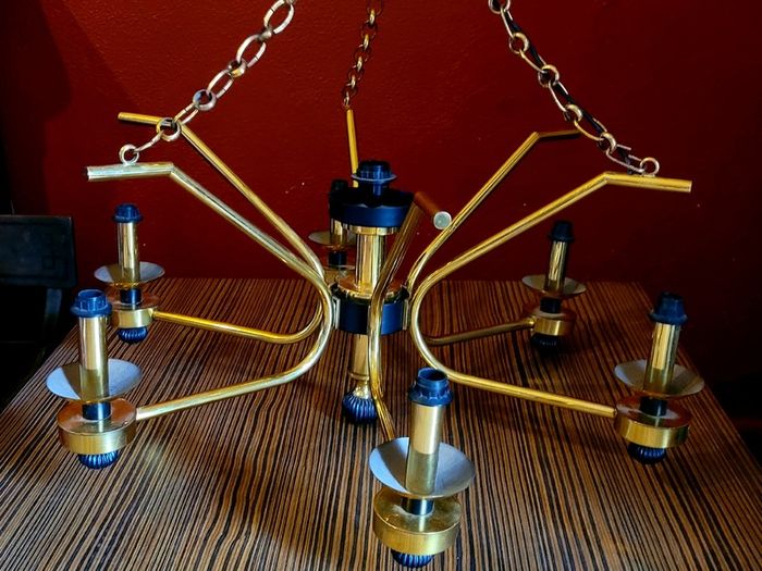 Mid-century Brass & Bakelite Light Fittings with matching wall lights