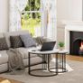Round Coffee Tables, Set of 2 End Table, Nesting Tables, Side Table with Metal Frame for Living Room/Bedroom/Balcony/Office/Apartment, Diameter 23.6/15.7 IN (Black Frame, White Marble Finish Top) Image 5