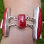 Vintage Red Fossilized Coral .925 Sterling Silver handcrafted Large Bali Bracelet and Red Coral Horn Pendant Necklace Image 8