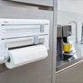 Kitchen Roll Dispenser, Wall-Mounted Film, Foil and Paper Holder, Easy-Install Cling Film Dispenser and Cutter, White, 38 x 26 x 7 cm Image 6