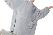 NEW SALE | Oversized Wearable Blanket Hoodie Men Women - Fluffy Fleece Hoodie Blanket for Adults, Warm Hooded Blanket as Gifts for Her, Grey, 107 x 90 cm