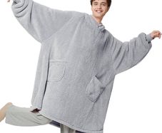 NEW SALE | Oversized Wearable Blanket Hoodie Men Women - Fluffy Fleece Hoodie Blanket for Adults, Warm Hooded Blanket as Gifts for Her, Grey, 107 x 90 cm