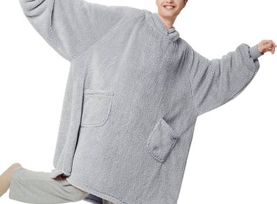 NEW SALE | Oversized Wearable Blanket Hoodie Men Women - Fluffy Fleece Hoodie Blanket for Adults, Warm Hooded Blanket as Gifts for Her, Grey, 107 x 90 cm