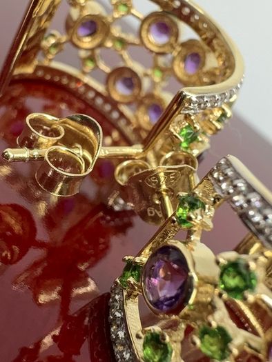 Silver earrings Harry Ivens Amethyst & Chrome Diopside Hoop Earrings