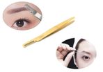 Professional Eyebrow Tweezers with Comb ingrown Hair Plucker Eyelashes Extension Placer Slanted tip Depletion Tool Plucking Tweezers Personal Grooming Instruments Stainless Steel from Real Edge (Gold)