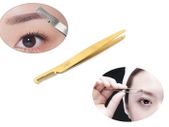 Professional Eyebrow Tweezers with Comb ingrown Hair Plucker Eyelashes Extension Placer Slanted tip Depletion Tool Plucking Tweezers Personal Grooming Instruments Stainless Steel from Real Edge (Gold)