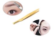 Professional Eyebrow Tweezers with Comb ingrown Hair Plucker Eyelashes Extension Placer Slanted tip Depletion Tool Plucking Tweezers Personal Grooming Instruments Stainless Steel from Real Edge (Gold)