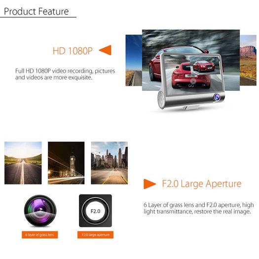 3x Camera Front Back and Inside 4" HD 1080P 170 WDR Car DVR Dual Lens Camera Video Recorder Rearview Dash Cam Taxi Van Mini