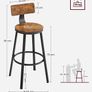 Bar Stools, Kitchen Stools, Set of 2 Tall Bar Chairs with Backrest, Steel Frame, 73 cm High Seat, Easy Assembly, Industrial, Rustic Brown and Black (FREE POSTAGE) Image 6