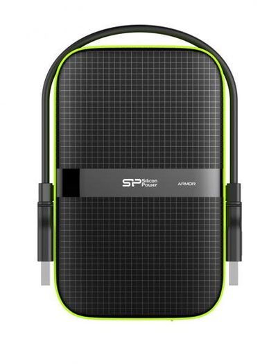1TB External Hard Drive Silicon Power Armor A60 Shockproof Portable Hard Drive - USB3.0 - Black/Green Edition