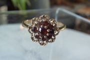 9ct Gold Garnet Cluster Flowerhead Ring, Rope Twist, Birmingham 1977, Size O, 1.96g