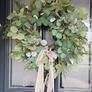 Faux eucalyptus wreath ,mixed foliage and bow detail Image 3