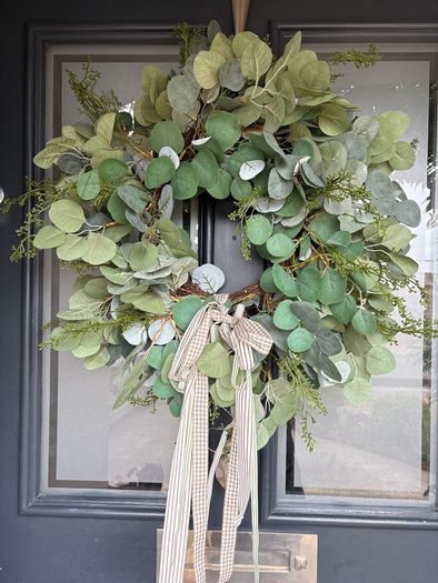 Faux eucalyptus wreath ,mixed foliage and bow detail