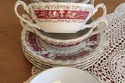 18 pcs Myott Ironstone Ware,  Handled Soup Bowls And Plates Rialto Marone