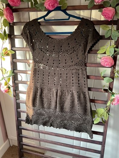 Brown crochet top/ tunic/cover up 100% cotton