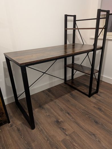 Industrial style desk with integrated shelving