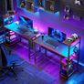 113CM Reversible Corner Gaming Desk with RGB LED Lights Black Carbon Fibre Surface Storage Shelves Side Pocket Hooks Compact Computer for Small Spaces Home Office Image 6