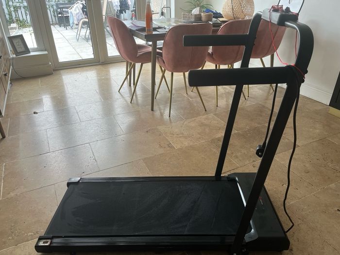 Folding treadmill Q2 Pro speed 0-10km/hr. Practically new, used a few times only . Plastic seal still on main display . Foldable support bars