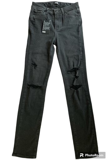 Paige Hoxton Ankle length Ripped Knee Distressed Straight Jeans in Washed Black 24