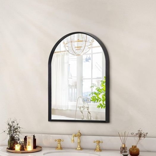 Arch Bathroom Mirror, Wall Mounted Mirrors, Black Vanity Wall Mirror Metal Frame home decor for Bedroom, Entryway, Living Room 40 x 50CM