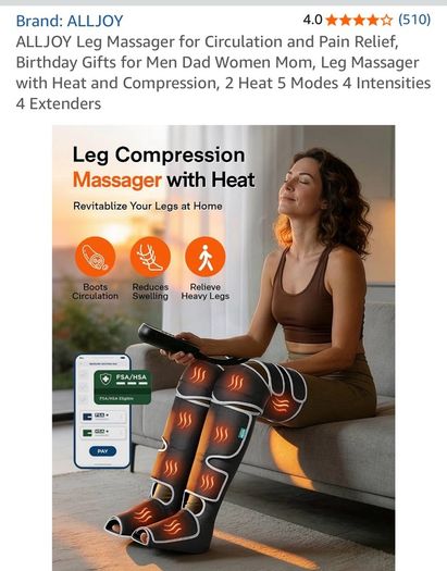 Leg Massager for Circulation and Pain Relief, with Heat and Compression,