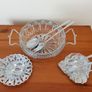 Vintage glass serving bowls sitting on chrome finish ornated frame/plates glass made in France by Reims, spoons in Sheffield Image 2