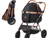 Pet Stroller, 4 Wheels Dog Stroller Rotate with Brakes, 66 lbs Weight Capacity, Puppy Stroller with Detachable Carrier, Storage Basket and Pet Pad, for Small to Medium Sized Dogs, Black