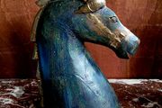 Vintage carved wood &amp; brass horses head