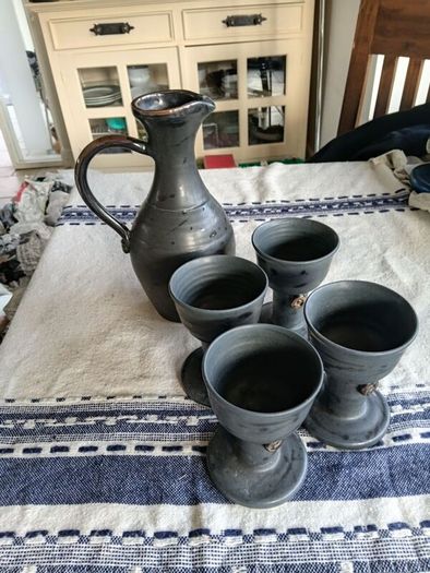 1970s Erin Stone ewer and 4 goblets