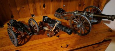 Collection of 3 heavy vintage decorative canons