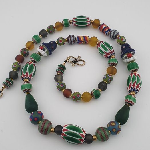 Vintage Venetian African Style Mix Glass Beads Necklace