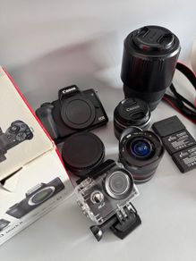 Canon EOS M50 Mark II + 15-45mm + Sigma 70-300mm + Fisheye + Batteries + Viltrox adapter + Apex 4K Camera