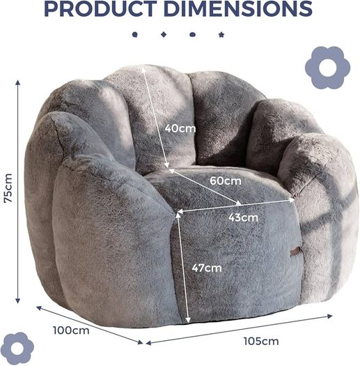 Bean Bag Chair, Floral Shaped Bean Bag Sofa Includes Filling, Soft Faux Fur Floor Sofa Giant Size for Living Room Bedroom